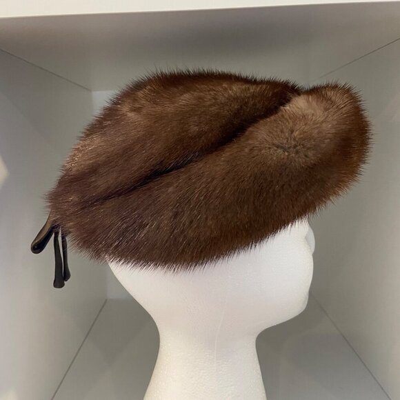 Vintage Brown Mink Fur Hat With Ribbon Tie Accent from Christine Originals - Picture 4 of 13